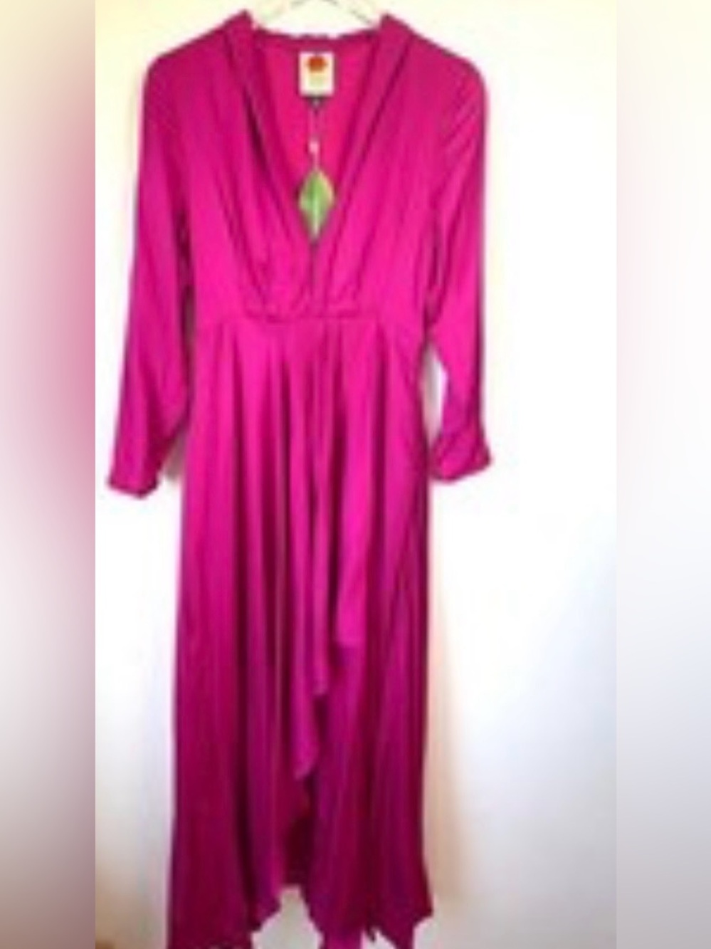 Farm Rio Women's Fuchsia Long Sleeve V-Neck Maxi Dress